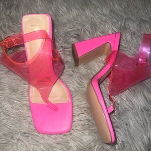 Lady go diva neon pink block heels